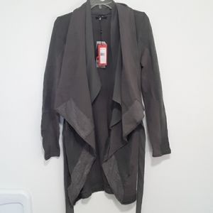 Drape Front Long Sleeve Textured Layered Fabric‎ Cardigan Fairy Neutral